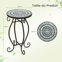 Tavolino da giardino rotondo con piano in mosaico di piastrelle di ceramica tavolino da esterno per balcone piscina nero 20_0009369