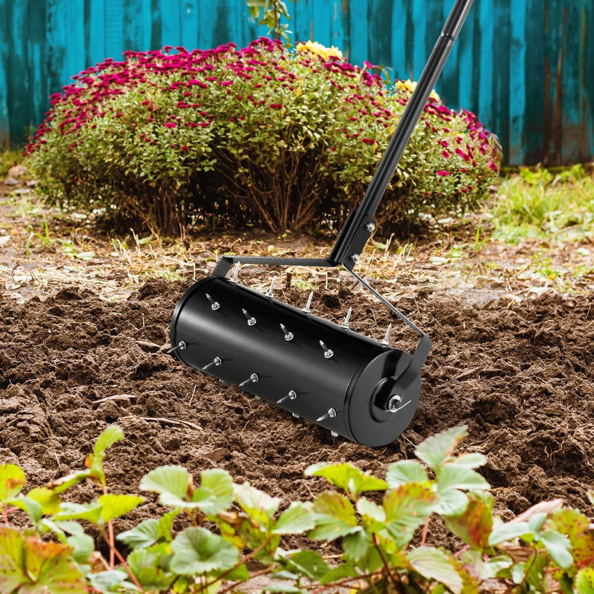 Aeratore per prato 45cm, Attrezzo pesante per cura del prato con manico in metallo da 130cm Nero-Attrezzi da giardino