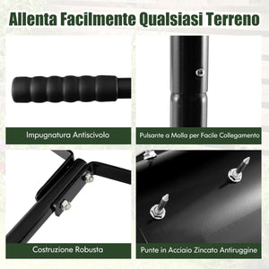 Aeratore per prato 53cm, Attrezzo pesante per cura del prato con manico in metallo da 130cm Nero-Attrezzi da giardino
