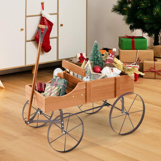 Fioriera da esterno a forma di carrello, Carriola da giardino in legno decorazione per giardino e cortile dal design vintage Arancione-Fioriere