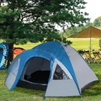 Tenda da Campeggio 2 Posti con Tasche e Gancio, in Poliestere e Fibra di Vetro, 3x2.50x1.30 m, Blu