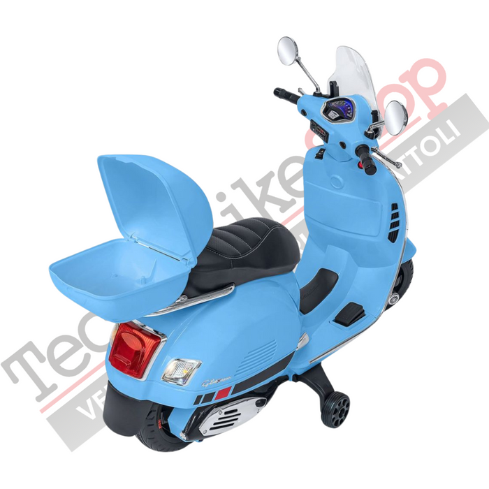 Moto Elettrica Piaggio Vespa GTS Super 12V con Bauletto e Parabrezza-Celeste