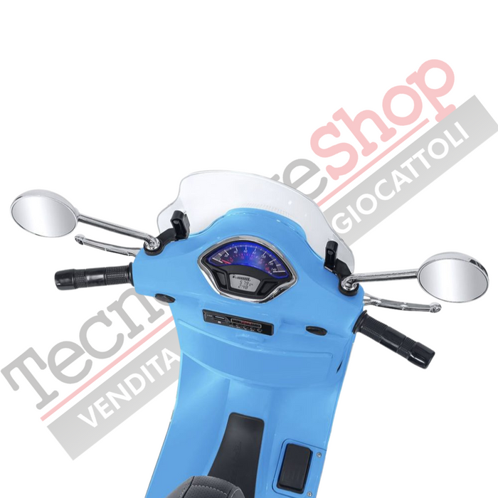 Moto Elettrica Piaggio Vespa GTS Super 12V con Bauletto e Parabrezza-Celeste