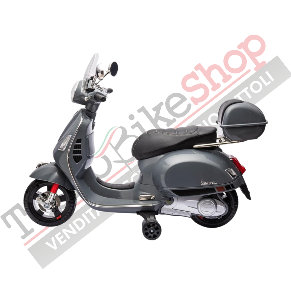 Moto Elettrica Piaggio Vespa GTS Super 12V con Bauletto e Parabrezza-Grigio