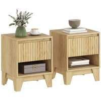 Set di 2 comodini stretti, con vano aperto e 1 cassetto, pannelli a scanalatura 43x40x55cm Legno naturale