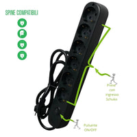 Ecova 30098x multipresa 6 uscite universali con interruttore cavo 1,5m nero 3500w