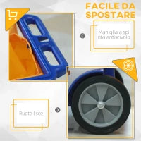 Carrello Pulizie a 3 Ripiani con Ganci e Sacco da 100L, 121x50.5x96.5 cm, Blu Giallo e Grigio
