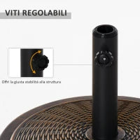 Base per Ombrellone in Cemento e Plastica da 14kg con Effetto Rattan Ø48x34cm, Bronzo