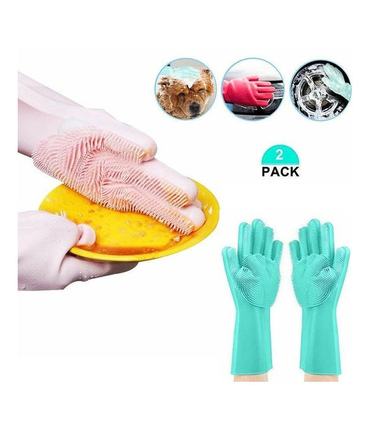 Guanti Lava Piatti Glove Silicone Spugna Spazzola Lavaggio Auto Casa         