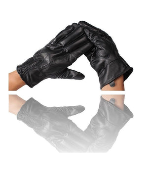 Guanti Pelle Nero Uomo Guanto Universali Gloves Invernale Fodera Pile         