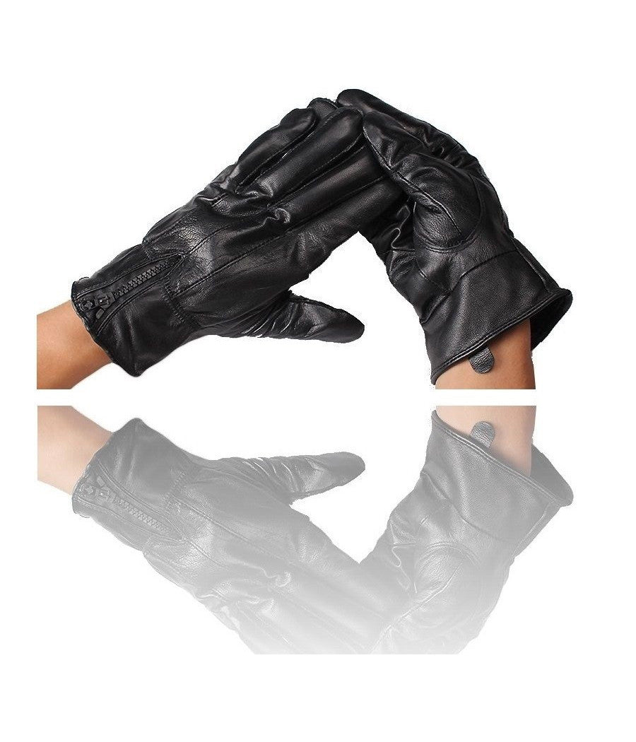 Guanti Pelle Nero Uomo Guanto Universali Gloves Invernale Fodera Pile         