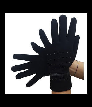 Guanti Tessuto Cotone Donna Nero Fiocco Glitter Taglia 8 1/2 Gloves Fodera         