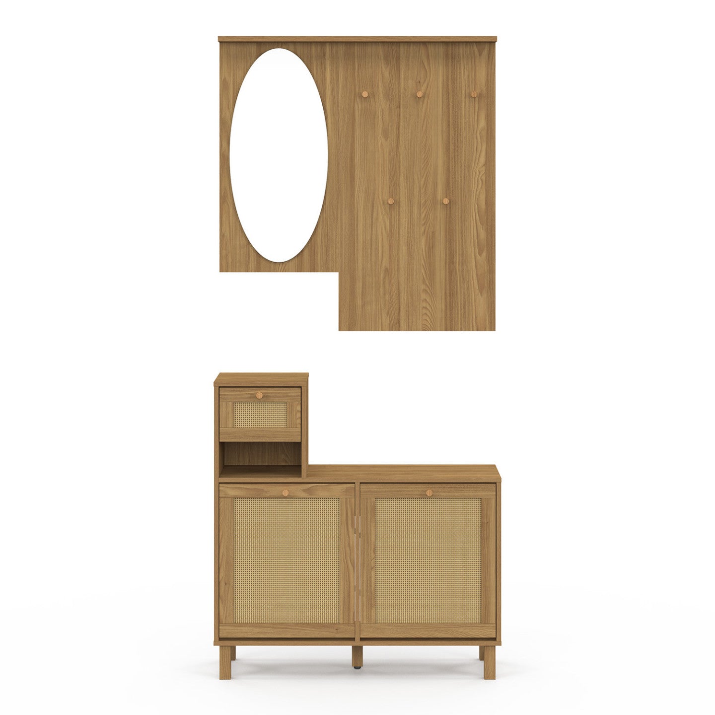 IDMarket - Guardaroba d'ingresso con specchio effetto canna naturale HANAE