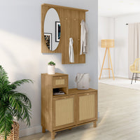 IDMarket - Guardaroba d'ingresso con specchio effetto canna naturale HANAE