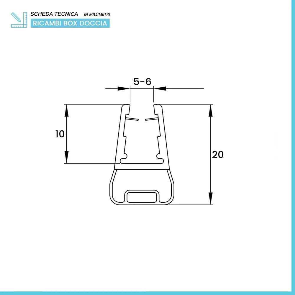 Guarnizione magnetica trasparente 200 cm per nicchia doccia 5-6 mm