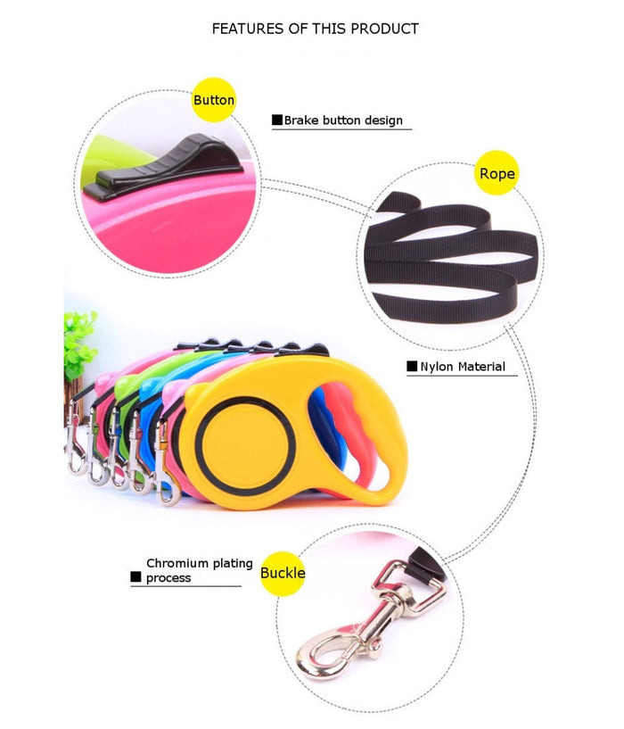 Guinzaglio Allungabile Per Cane Media Piccola Taglia 5 Metri Con Gancio 16kg         