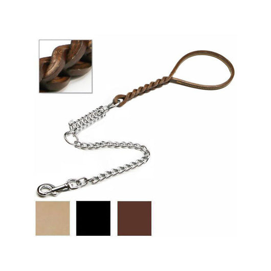 Guinzaglio Cani Cuoio Trecciato Molla Cm 50
