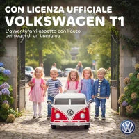 Auto Elettrica per Bambini Licenza Volkswagen T1 con Lettore MP3, in Metallo e PP, 89x49x41.5 cm, Rosso