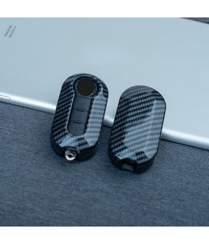 Guscio Chiave In Carbonio Con Pad 3 Tasti Cover Con Portachiavi Per Fiat Lancia         