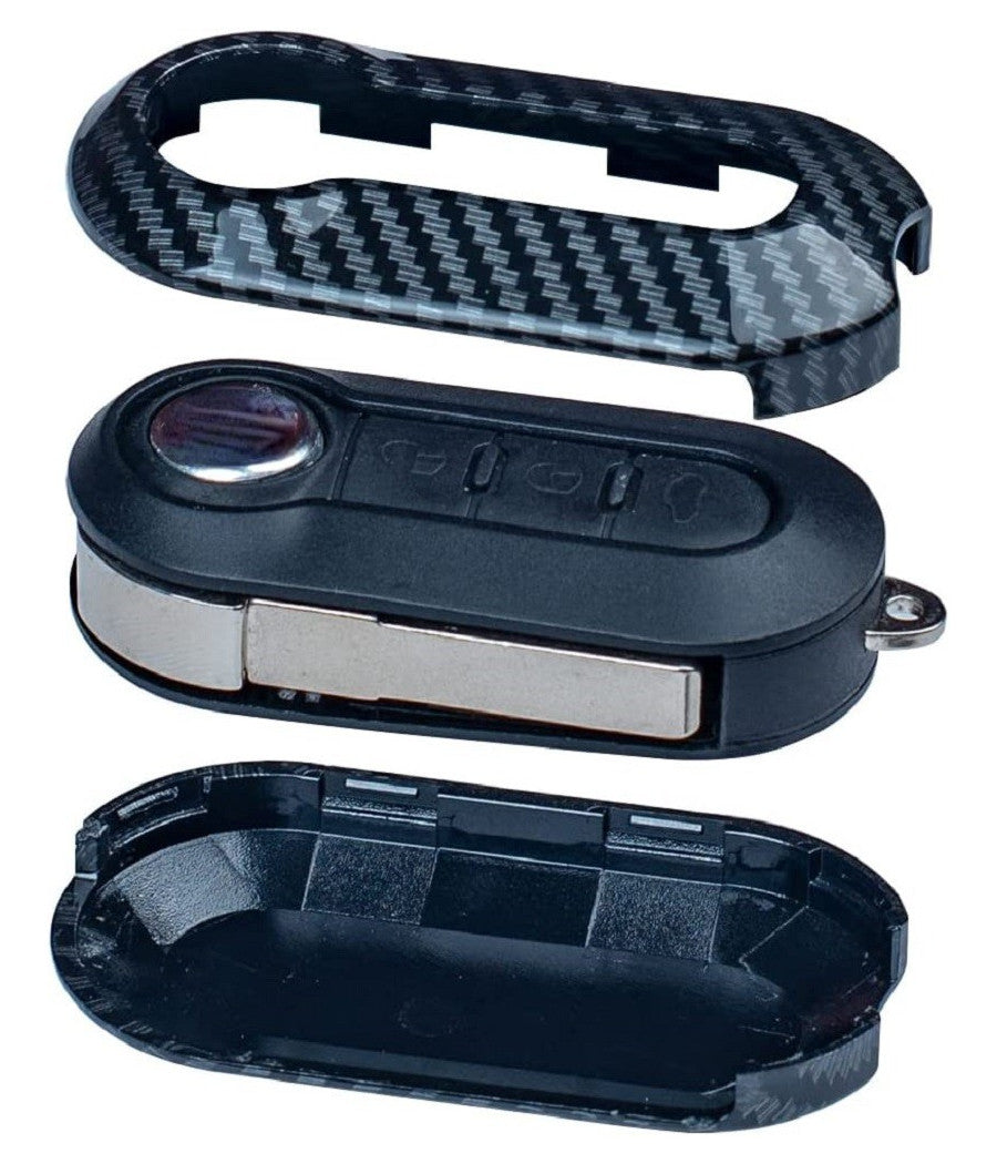 Guscio Chiave In Carbonio Con Pad 3 Tasti Cover Con Portachiavi Per Fiat Lancia         