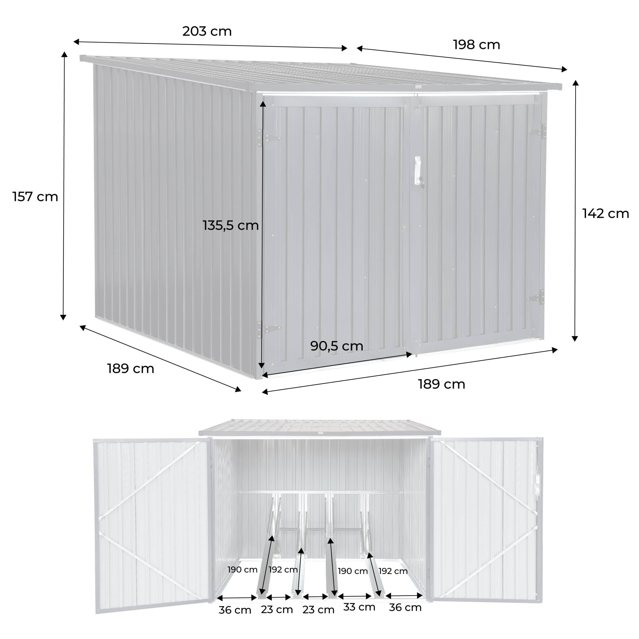 Capanno per biciclette in acciaio zincato con kit di ancoraggio - 4