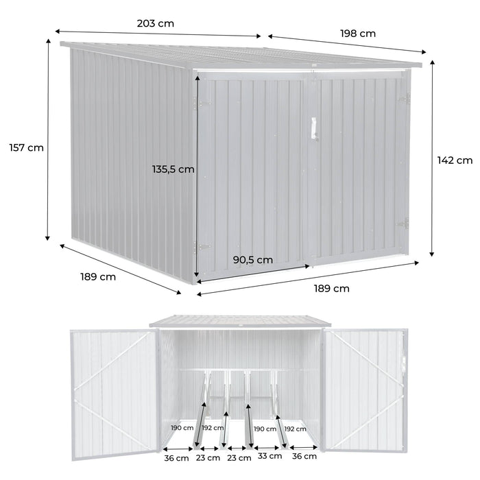 Capanno per biciclette in acciaio zincato con kit di ancoraggio - 4
