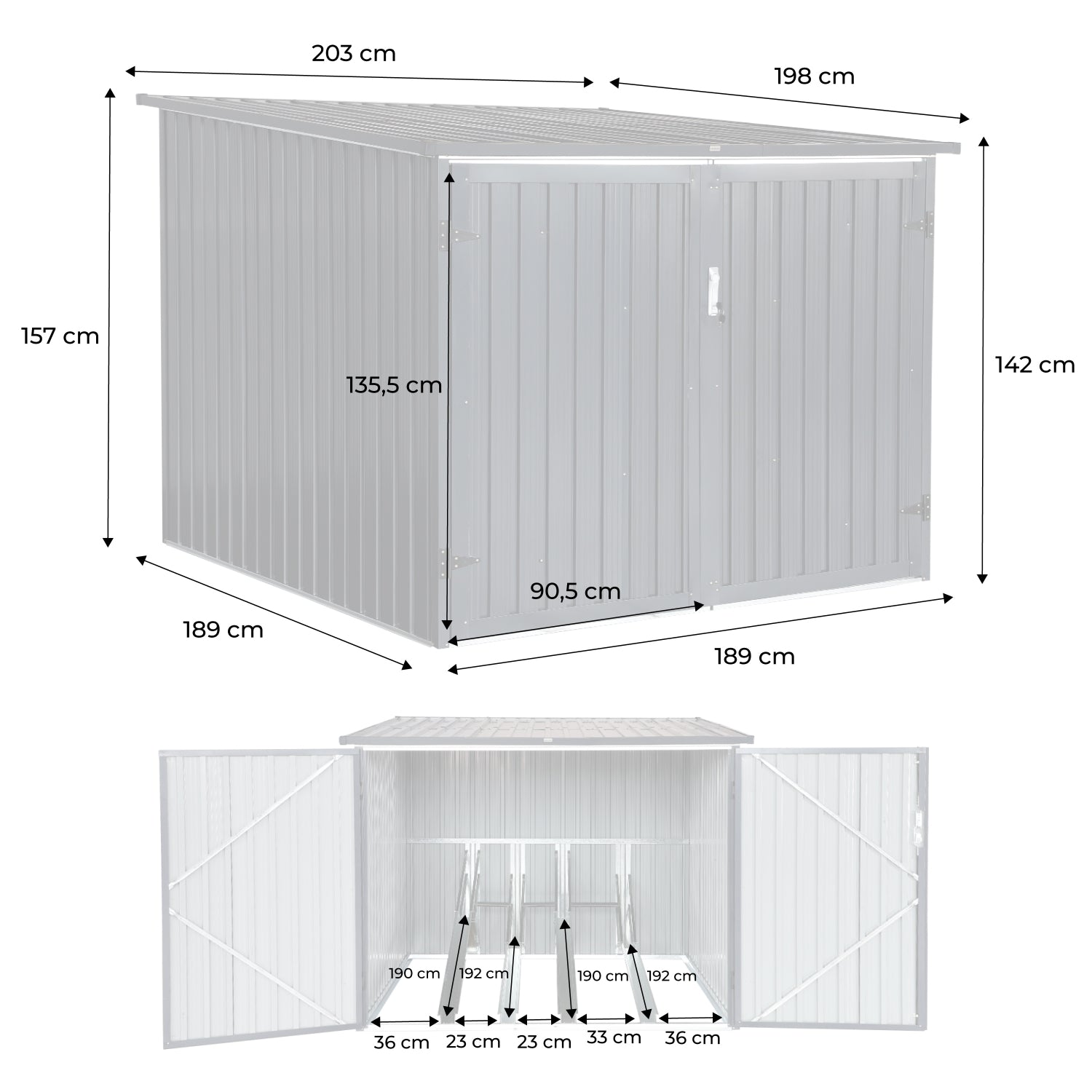 Capanno per biciclette in acciaio zincato con kit di ancoraggio - 4