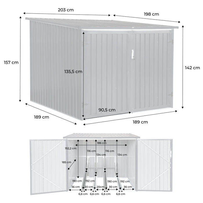 Capanno per biciclette in acciaio zincato con kit di ancoraggio, 4