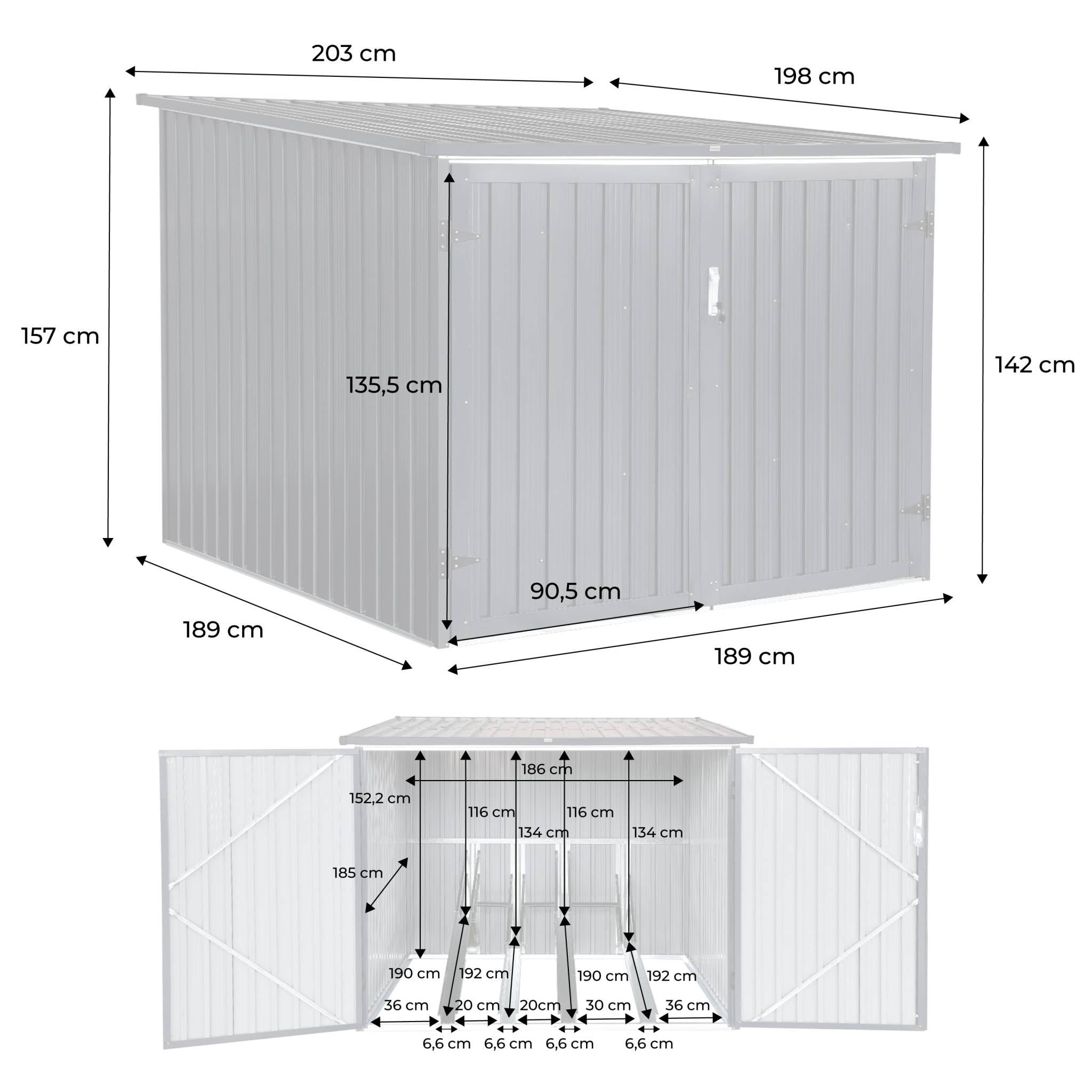 Capanno per biciclette in acciaio zincato con kit di ancoraggio, 4
