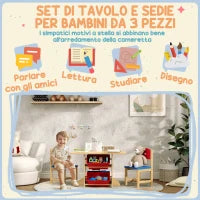 Set Tavolo e Sedie per Bambini 3-7 Anni con 2 Sedie e Tavolo con 4 Contenitori, in Legno e PP, color Legno