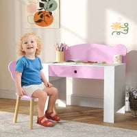 Set Scrivania per Bambini con Cassetto e Sedia con Schienale a Orsetto, Età 3-8 Anni, Rosa