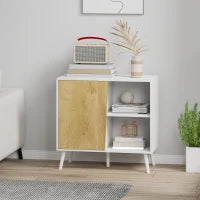 Credenza Moderna con Armadietto e Vano Portaoggetti, in Legno, 80x39x76 cm, Bianco