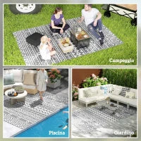 Tappeto da Esterno Reversibile con Motivo Geometrico e Borsa Inclusa, 182x274 cm, Grigio e Bianco