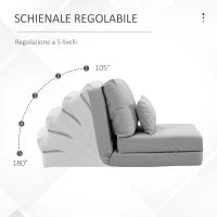 Poltrona Letto 3 in 1 Convertibile in Chaise Longue e Divano da Terra con 2 Cuscini, Grigio Chiaro