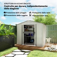 Casetta Porta Utensili in Acciaio, Capanno da Giardino con Porte Scorrevoli, 213x130x185 cm, Bianco