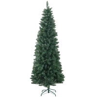 Albero di Natale Artificiale 210cm con 687 Rami, Design Alto e Stretto con Base Pieghevole, Verde