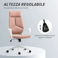 Sedia da Ufficio in Tessuto con Dondolo, Altezza Regolabile e Seduta Girevole, 63x63x117-127 cm, Rosa