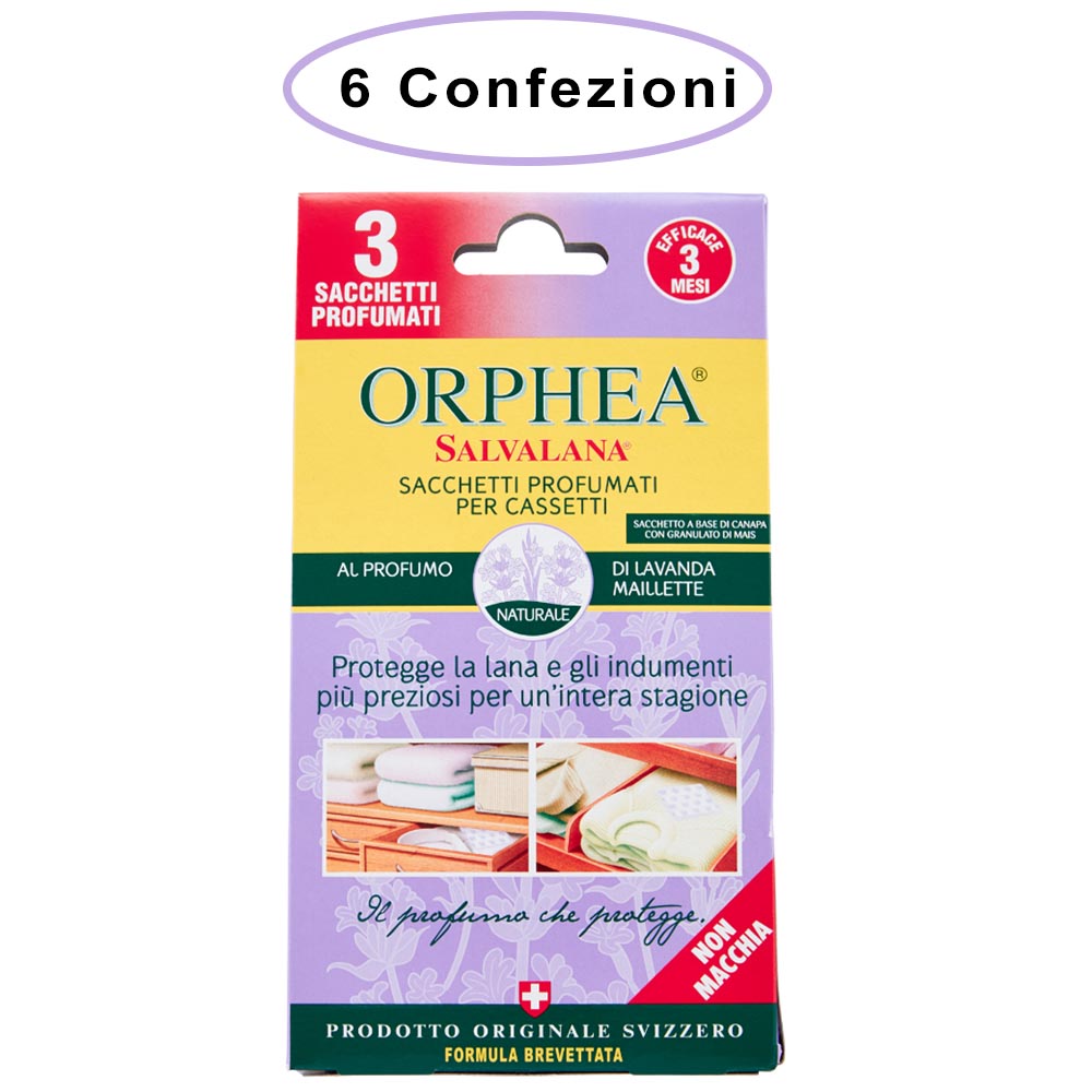 Orphea salvalana sacchetti profumati per cassetti profumo lavanda 6 confezioni da 3 sacchetti