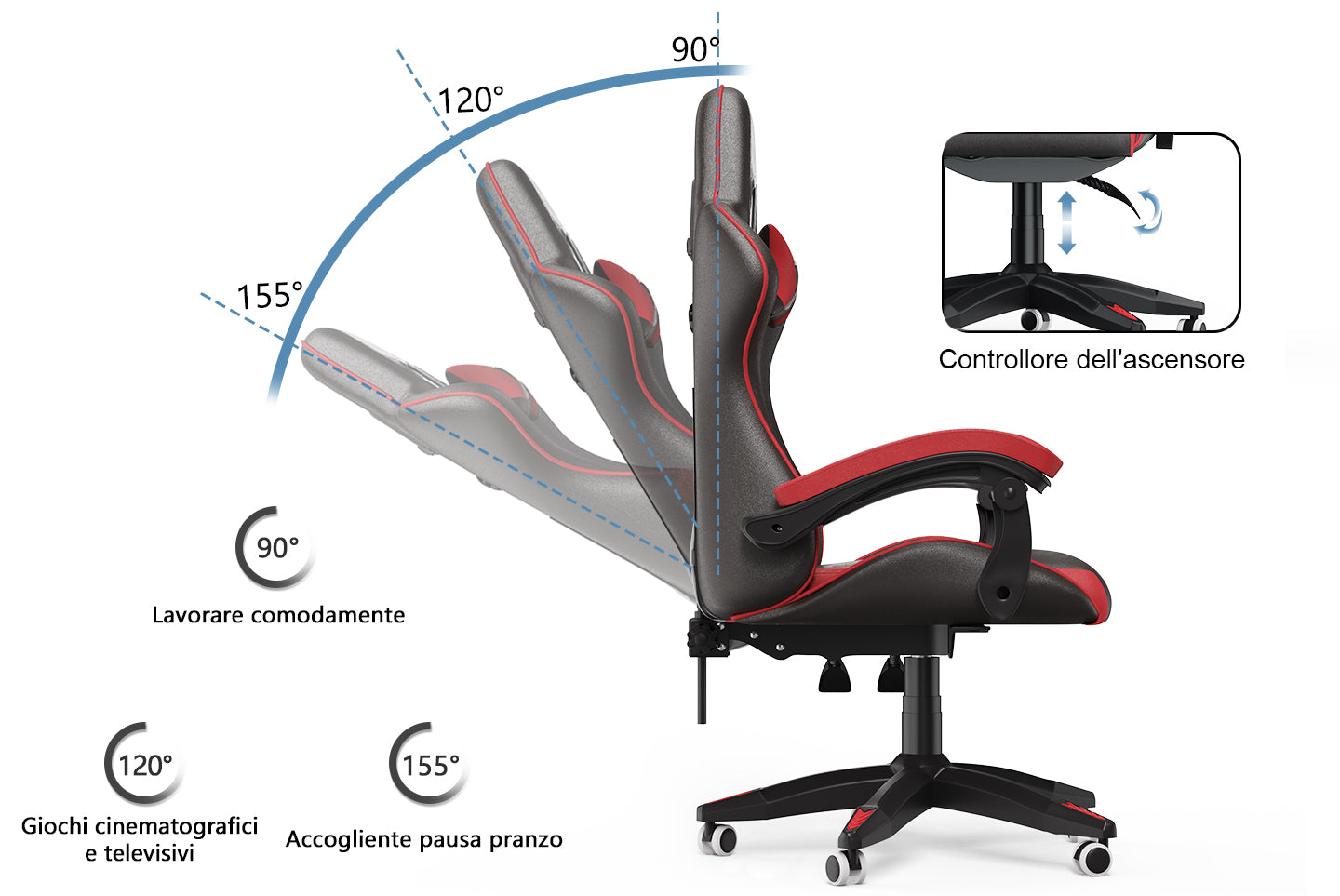 Sedia gaming ergonomica - RATTANTREE - con Supporto Lombare Sedia da Gioco in Pelle Pu con Altezza Regolabile - Rouge