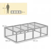 Gabbia per Piccoli Animali con Porta in Legno di Pino, 181x100x48 cm, Grigio