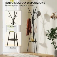 Appendiabiti da Terra Verticale Moderno per Ingresso, 45x45x180cm, Nero