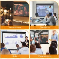 Schermo per Proiettore 100" Formato 4:3 Regolabile con Telecomando, 203x152cm, Nero