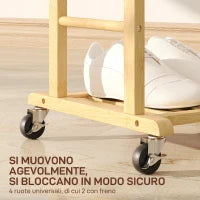 Servomuto 4 in 1 a Rotelle con 2 Aste, Vassoio Svuota Tasche e Ripiano per Scarpe, in Bambù, 47x33.7x105.5 cm
