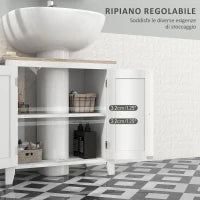 kleankin Mobile Sottolavabo Bagno a U con Ripiano Regolabile Interno, in MDF, 60x30x60 cm, Bianco e color Legno