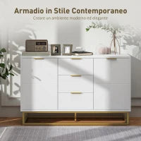 Credenza Moderna Bianca, Credenza Bassa Buffet per Cucina o Sala da Pranzo con 3 Cassetti e 2 Ante, 120x40x76cm