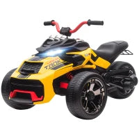 Quad Elettrico Bambini 12V su 3 Ruote, con MP3, LED, a 2 Velocità, Giallo