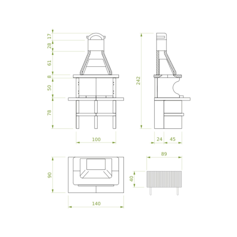 Barbecue in cemento pianosa rosso piano effetto granito maxi griglia refrattario
