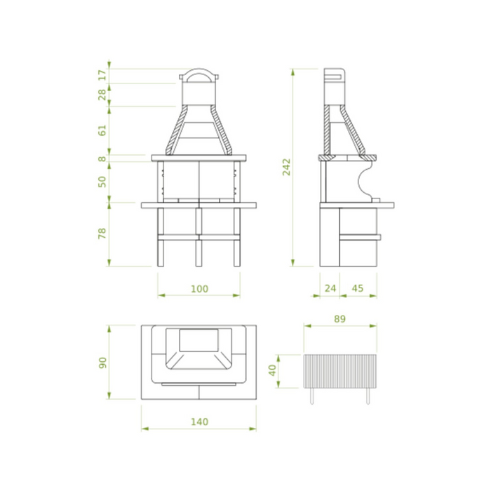Barbecue in cemento pianosa rosso piano effetto granito maxi griglia refrattario