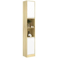 Mobile Colonna Bagno Salvaspazio in Legno con 2 Armadietti e Ripiani, 30x24x170 cm, Rovere e Bianco