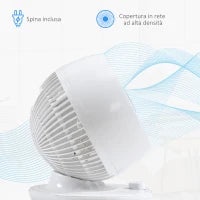 Ventilatore da Tavolo 3 Velocità, Oscillazione 70° e Inclinazione 90°, 27x27x34cm, Bianco e Nero